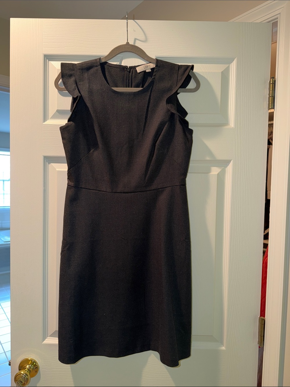 LOFT Black Ruffle-Sleeve Sheath Midi Dress